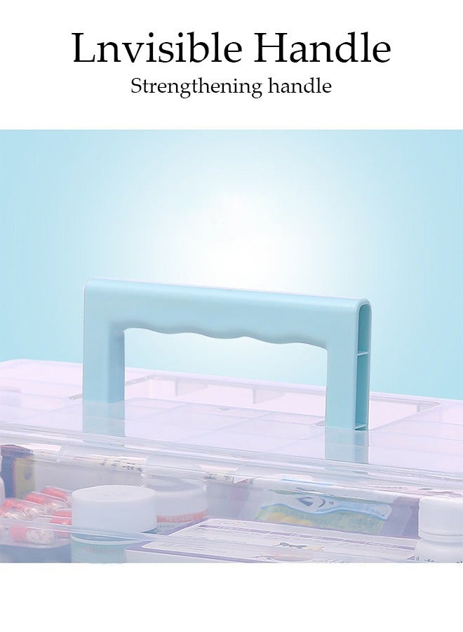 Medicine Box Plastic Medicine Storage Box Family Emergency Kit Medical Kit 3 Layers Home First Aid Box Child Proof Medicine Box Organizer Pill Case with Compartments and Handle