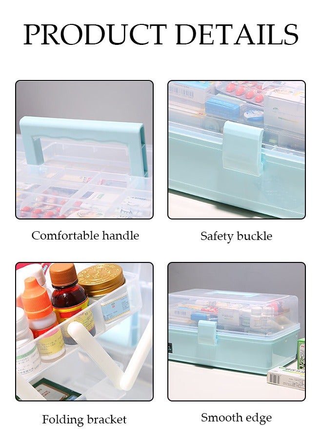 Medicine Box Plastic Medicine Storage Box Family Emergency Kit Medical Kit 3 Layers Home First Aid Box Child Proof Medicine Box Organizer Pill Case with Compartments and Handle