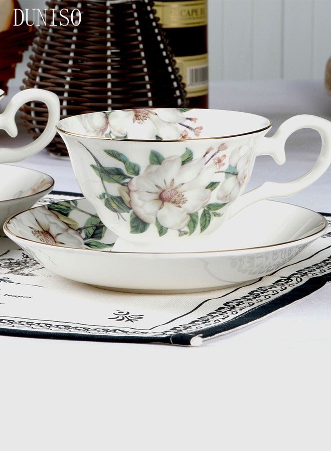 French Retro Phnom Penh Tea Cups and Saucers Set Porcelain Tea Set for Tea Party Floral Afternoon Tea Cups Saucer for Coffee Milk Kitchen and Drawing Room