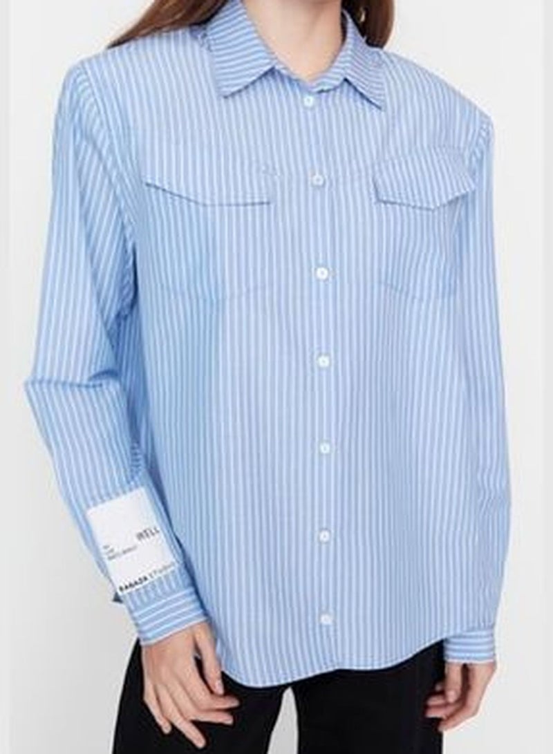 X Sagaza Studio White-Blue Shirt with Pocket Detail TPRAW23GO00022