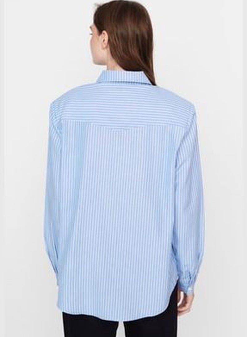 X Sagaza Studio White-Blue Shirt with Pocket Detail TPRAW23GO00022