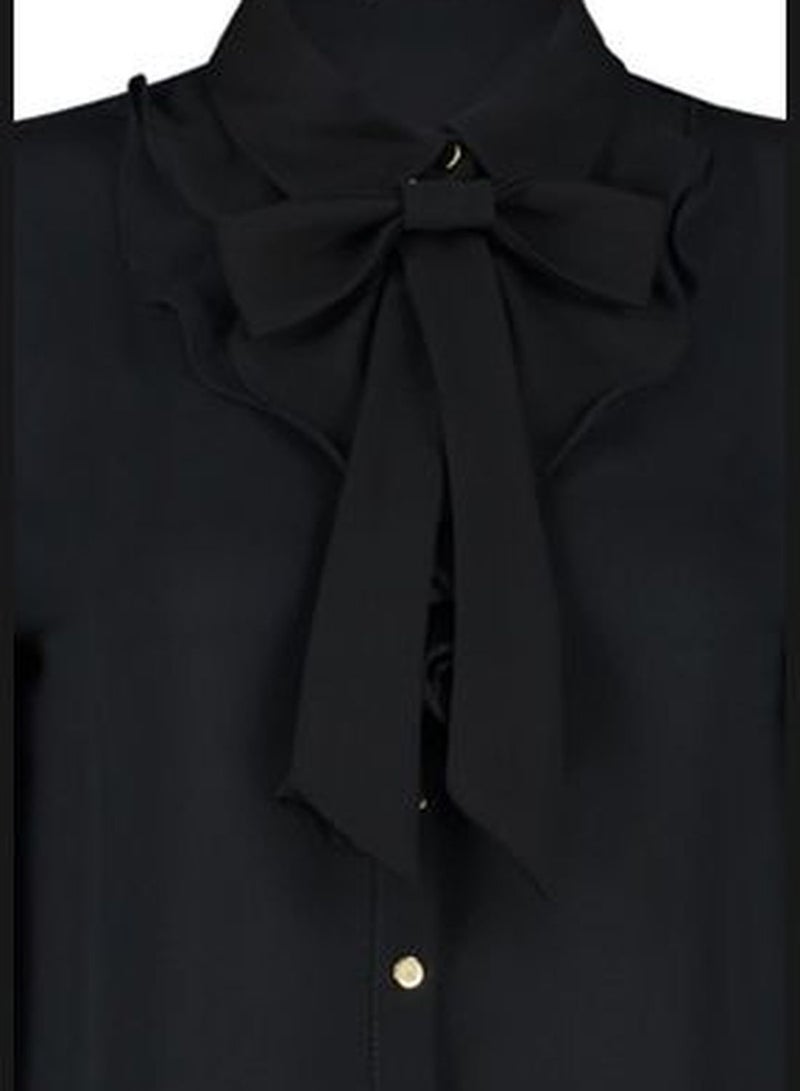 Black Woven Shirt with Detachable Bow TWOAW24GO00164