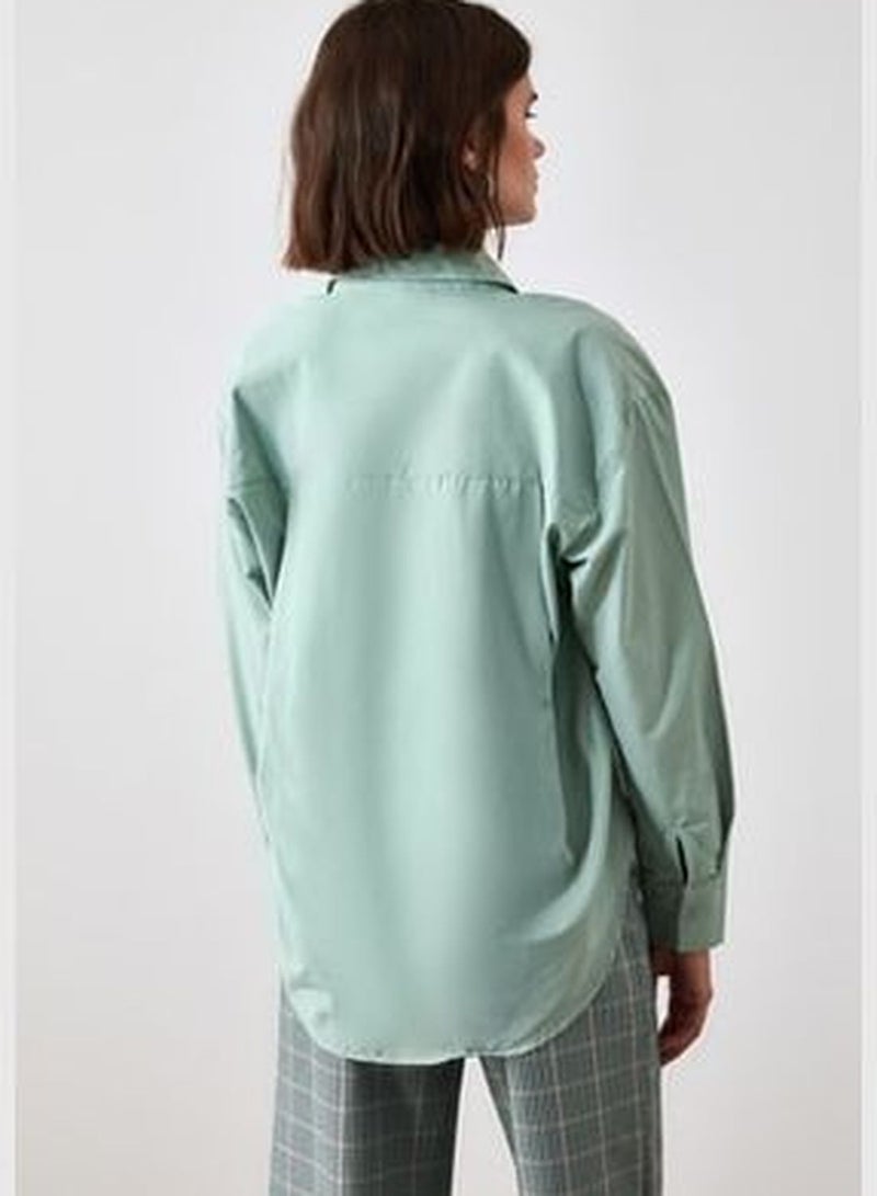 Mint One Pocket Boyfriend Woven Cotton Shirt TWOAW20GO0115