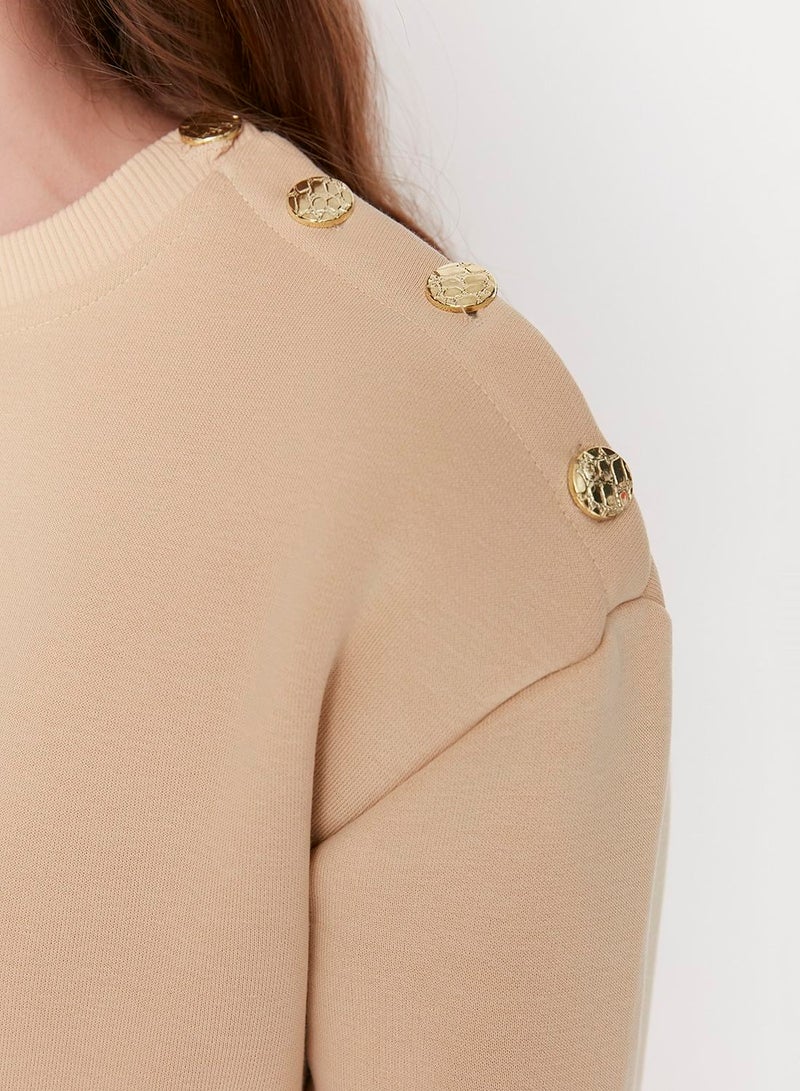 Button Detail Knitted Sweatshirt