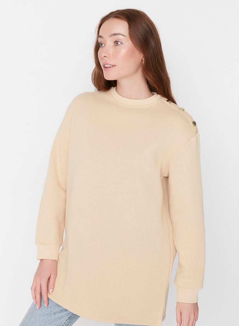 Button Detail Knitted Sweatshirt