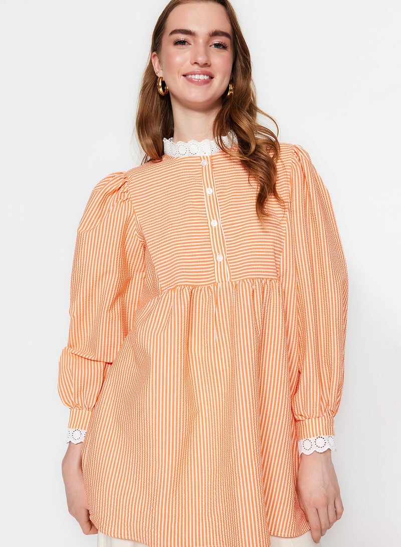 Striped Balloon Sleeve Tunic