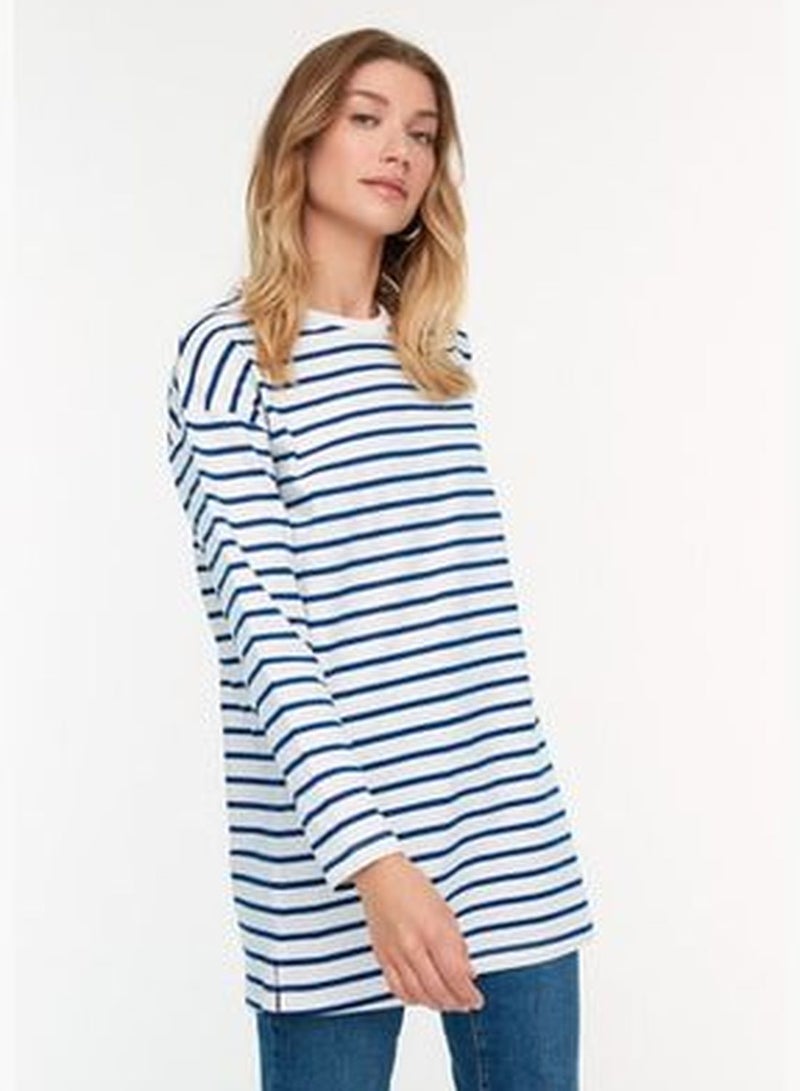 Blue Striped Knitted Tunic TCTAW22UK0240