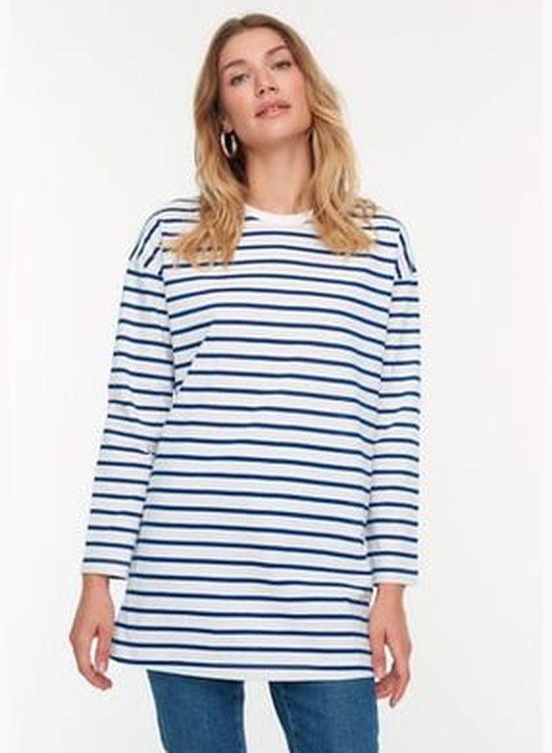 Blue Striped Knitted Tunic TCTAW22UK0240