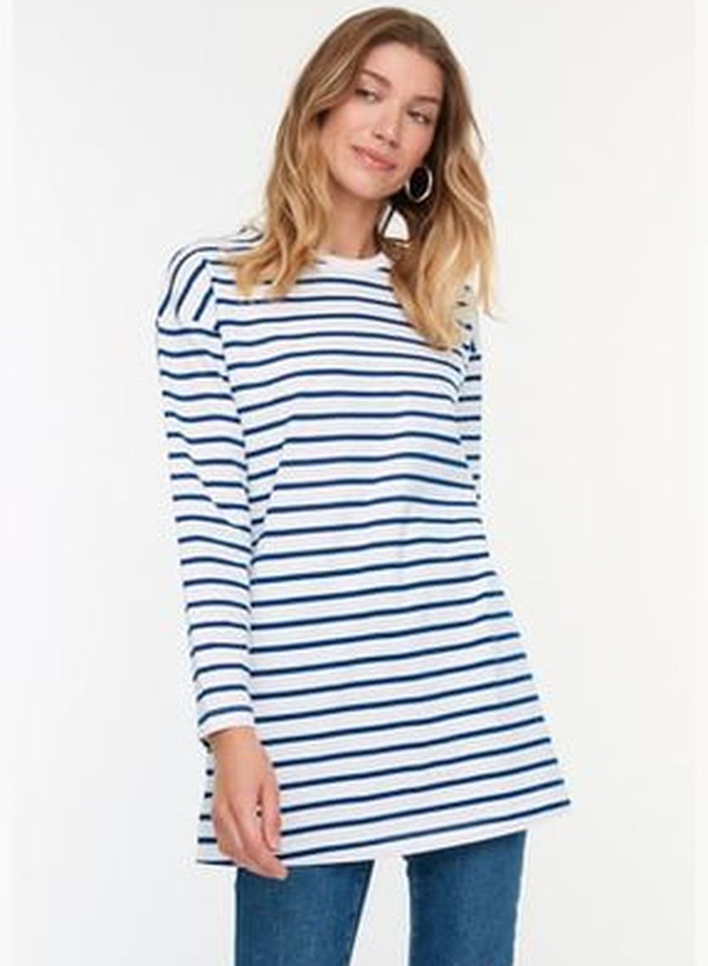 Blue Striped Knitted Tunic TCTAW22UK0240