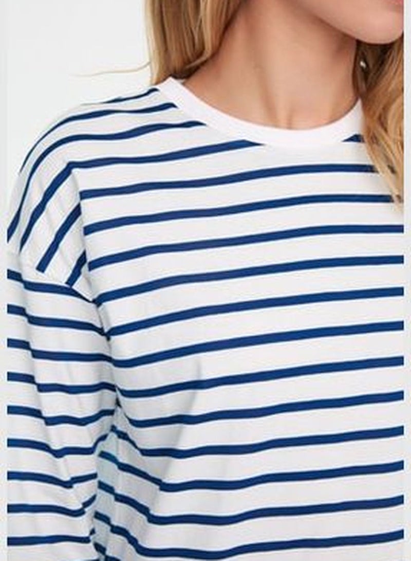 Blue Striped Knitted Tunic TCTAW22UK0240