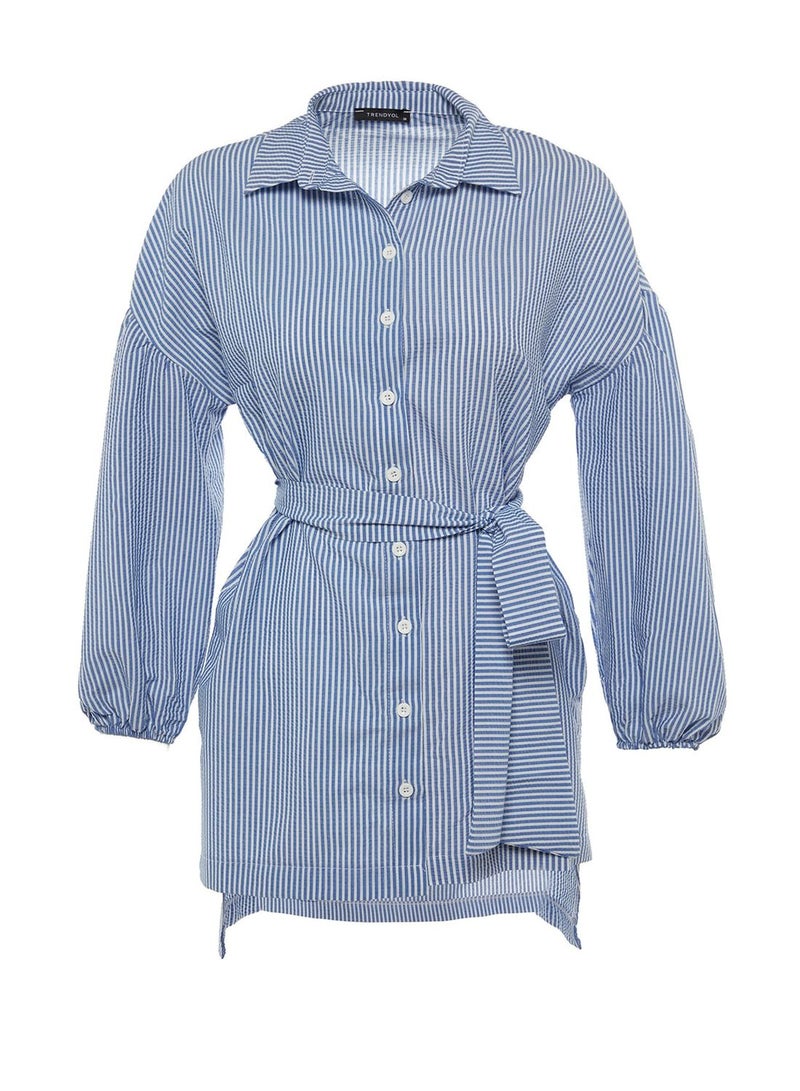 Striped Tie Detail Button Down Shirt