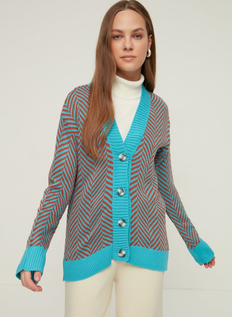 V-Neck Contrast Detail Cardigan