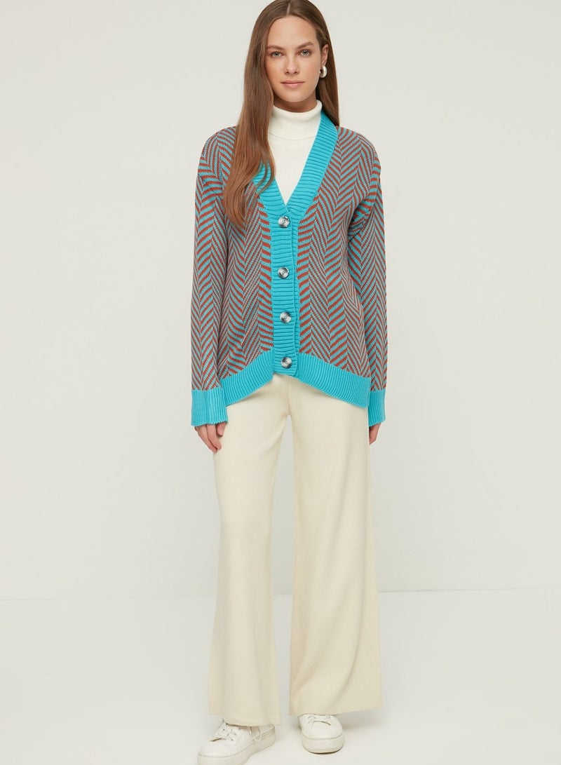 V-Neck Contrast Detail Cardigan