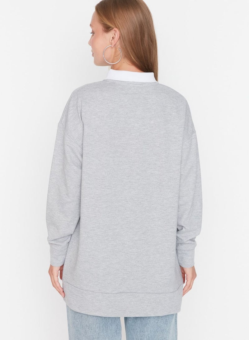 Printed Polo Neck Sweatshirt