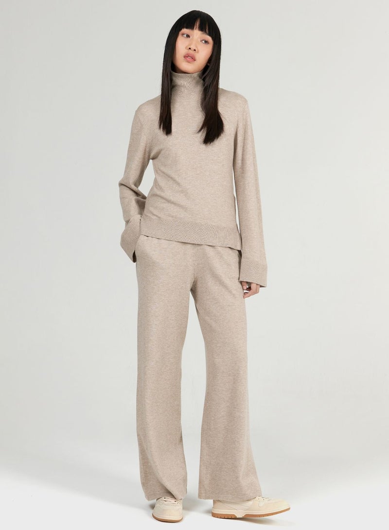 Elasticated Wide-Leg Knitted Trousers
