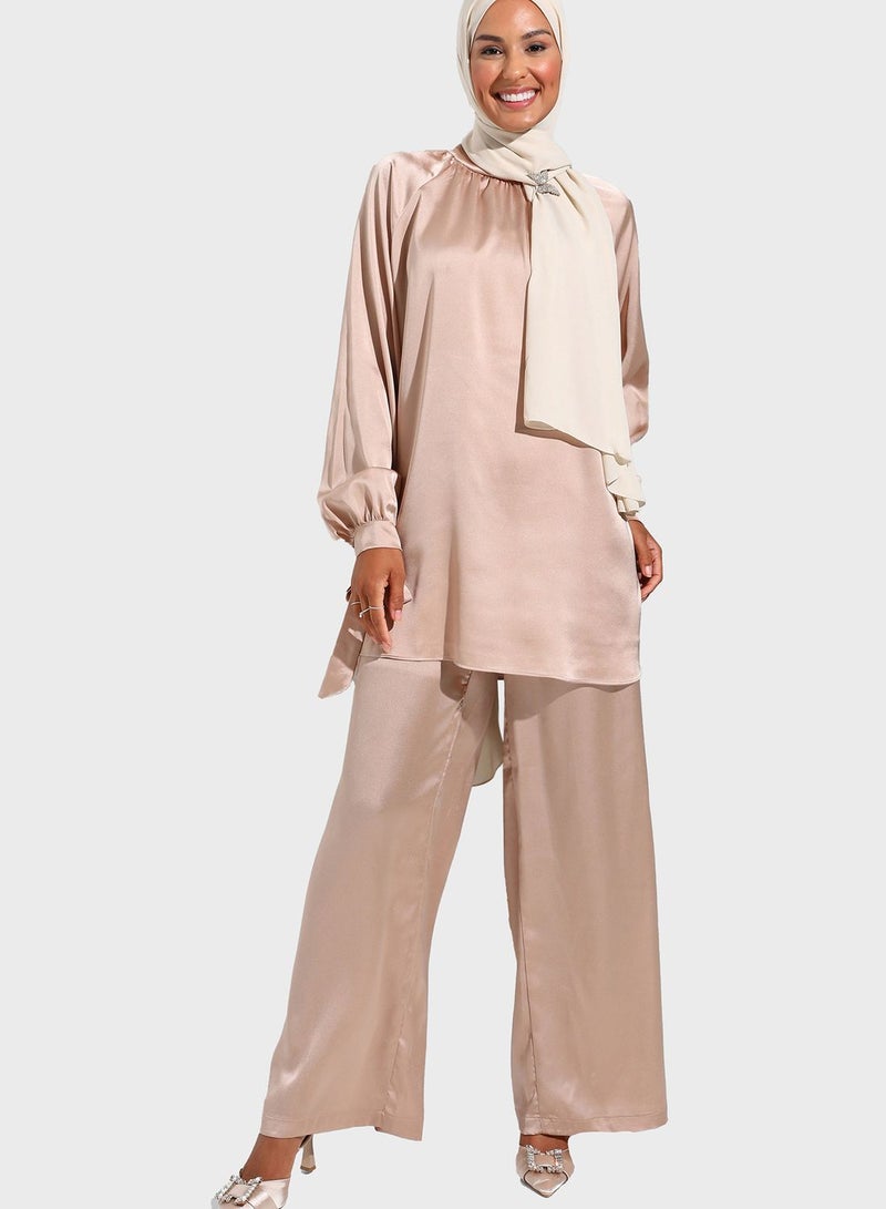 Puff Sleeve Top And Bottom Suit Set