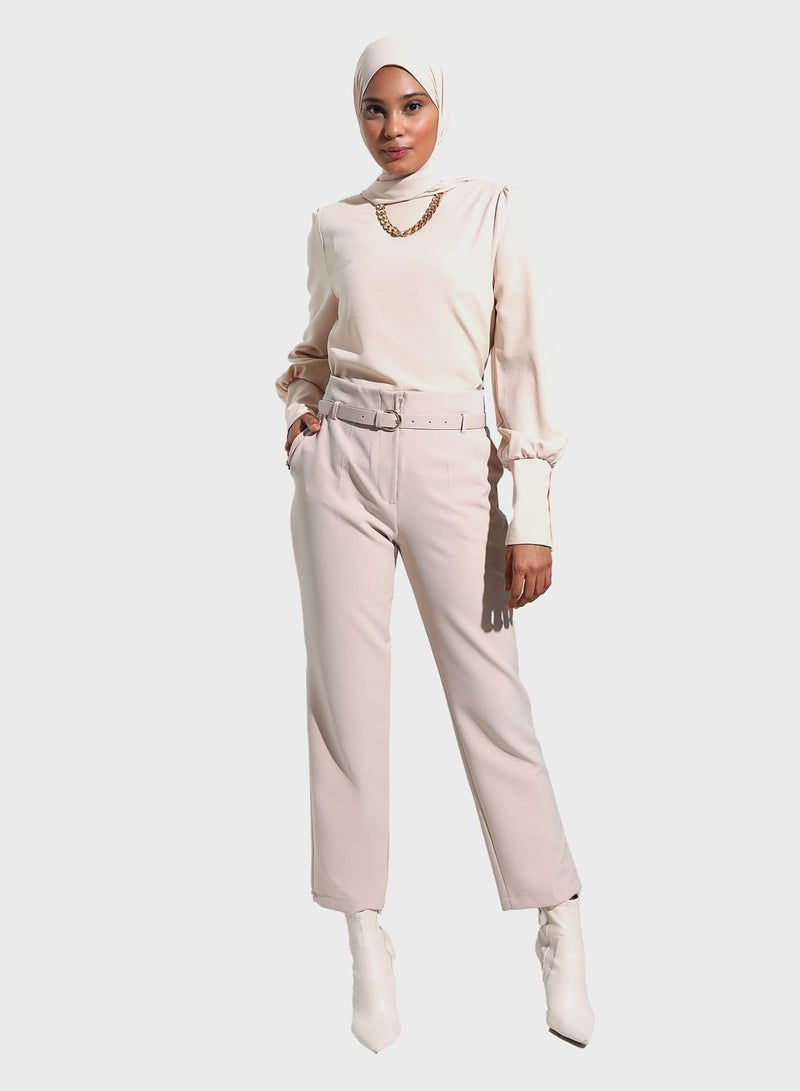 Belted High Waist Pants