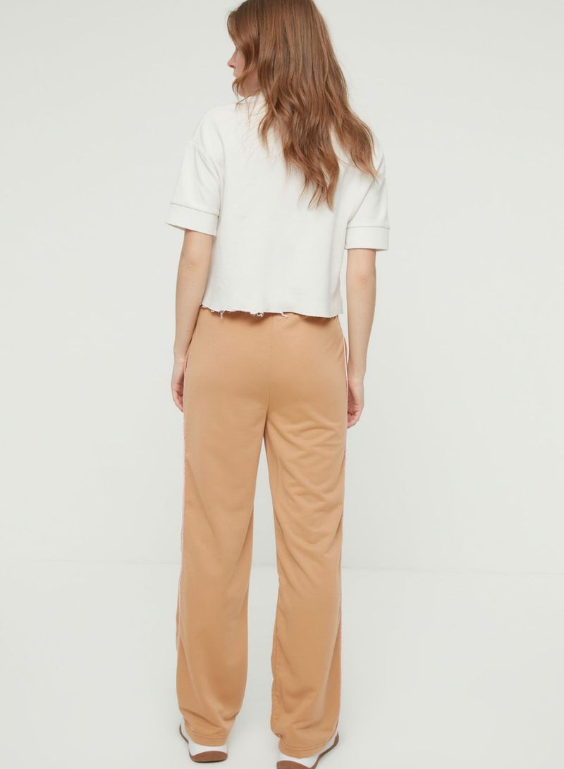 Piping Detail Wide Leg Pants