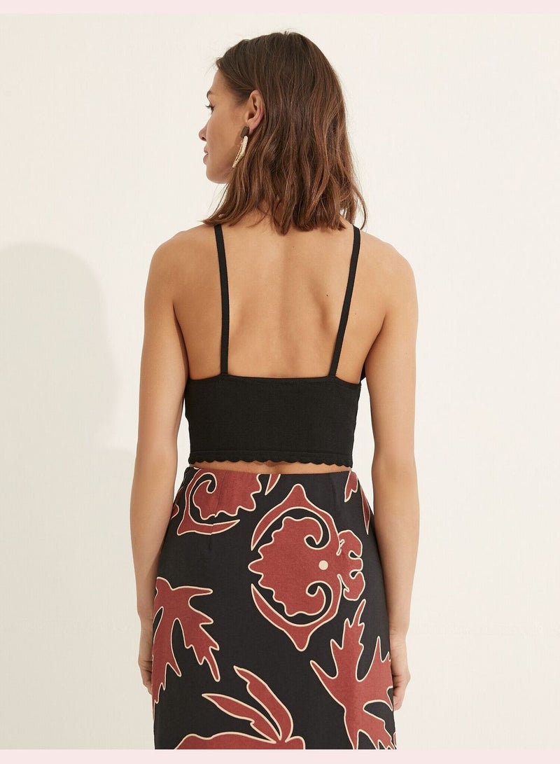 Melis Ağazat X Koton - Spaghetti Strap V Neck Knit Tank Top