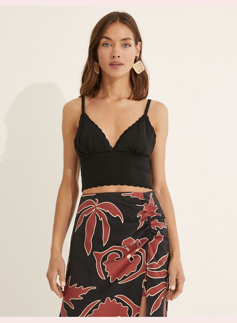 Melis Ağazat X Koton - Spaghetti Strap V Neck Knit Tank Top