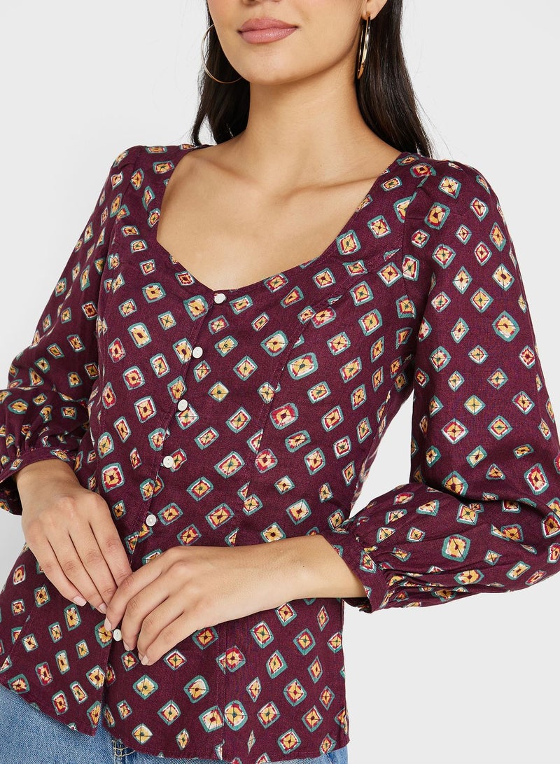 Balloon Sleeve Printed Top