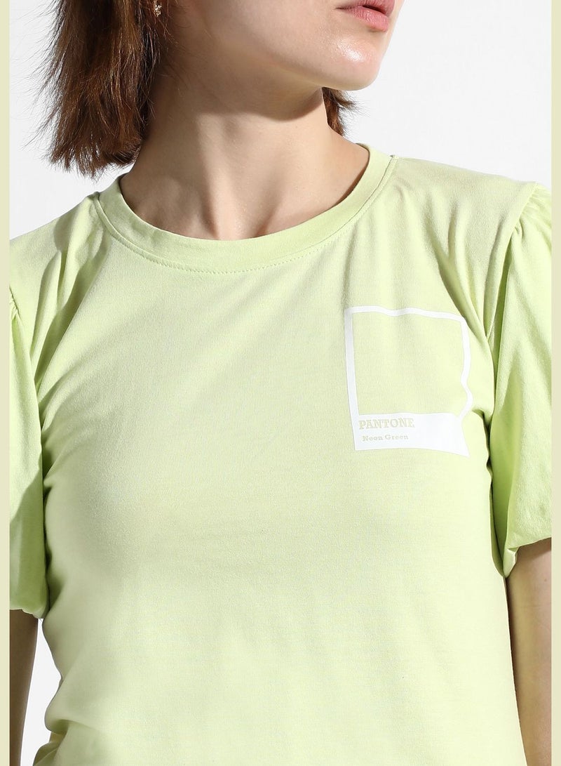 Women's Yellow Printed Regular Fit Top