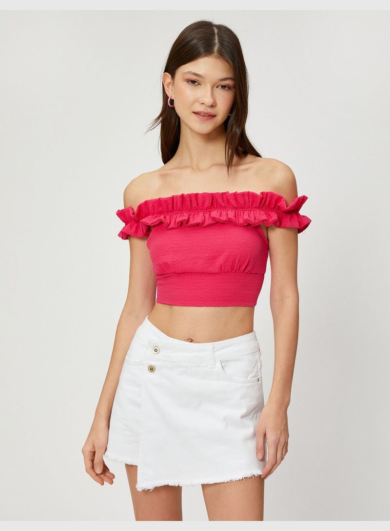 Viscose Mix Ruffle Tissued Off Shoulder Crop Blouse