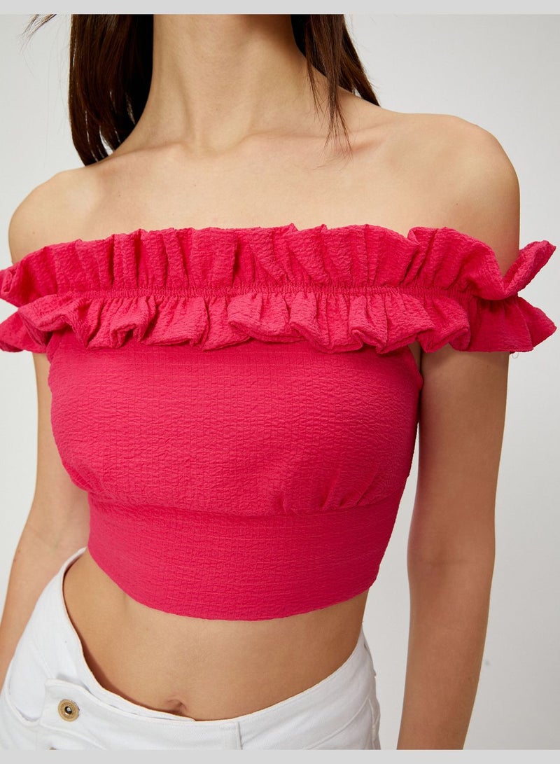 Viscose Mix Ruffle Tissued Off Shoulder Crop Blouse