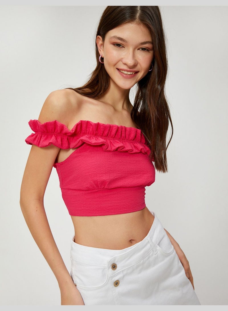 Viscose Mix Ruffle Tissued Off Shoulder Crop Blouse