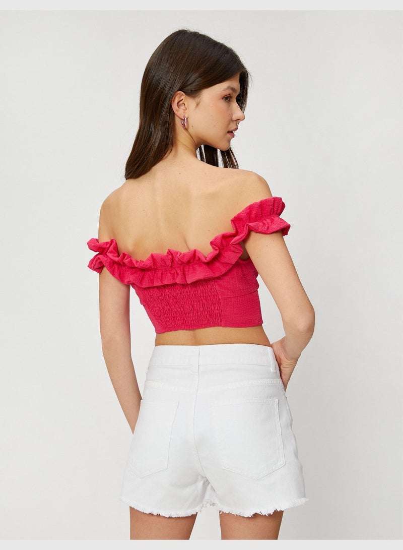 Viscose Mix Ruffle Tissued Off Shoulder Crop Blouse