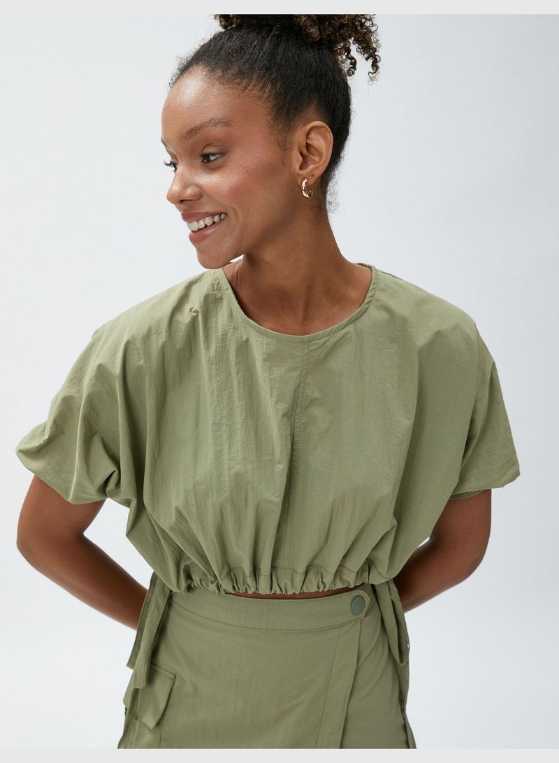 Puff Sleeve Crew Neck Crop Blouse