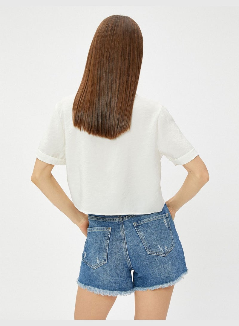 Modal Mix Pocket Crop Shirt