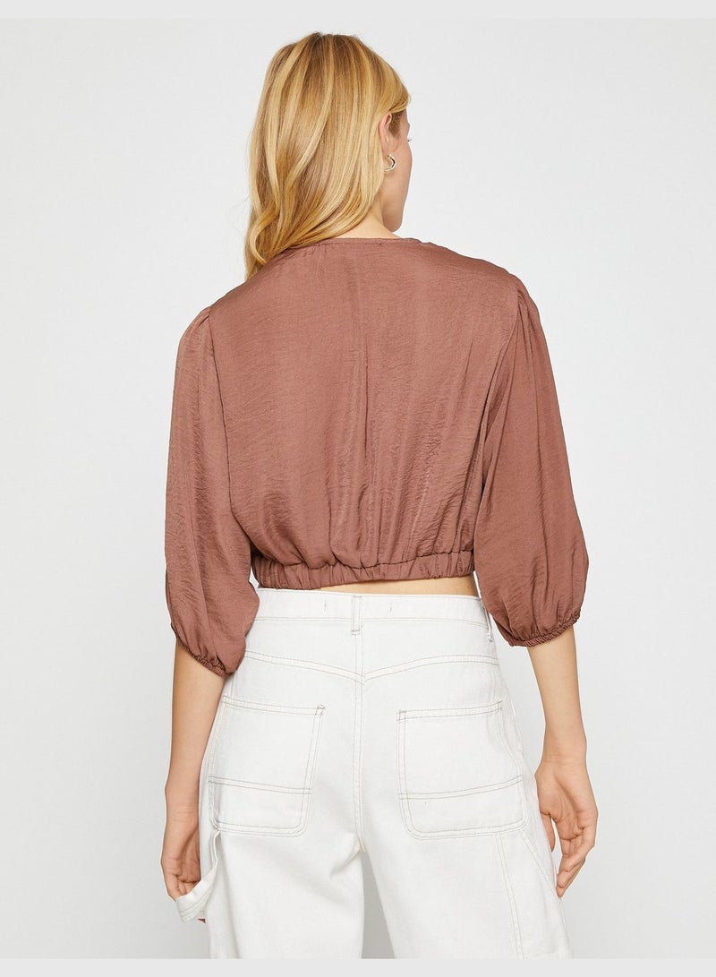 Crop Blouse V Neck Puff Sleeve