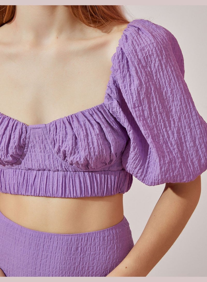 Puff Sleeve Tie Detail Crop Blouse