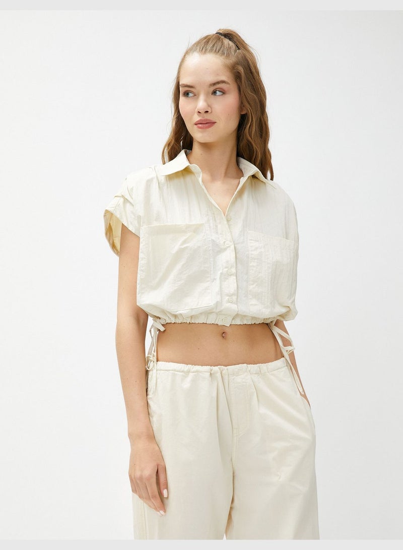 Button Detail Tissued Shirred Crop Shirt