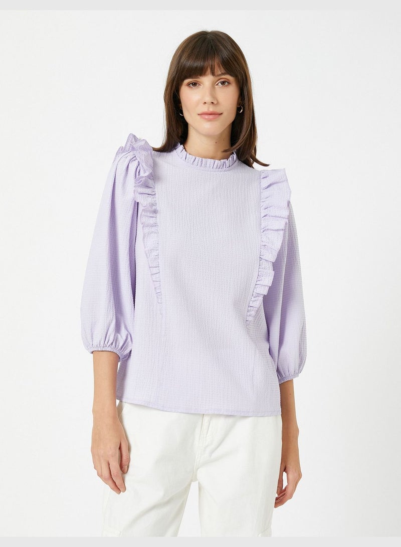 Frilled Blouse High Neck Puff Sleeve