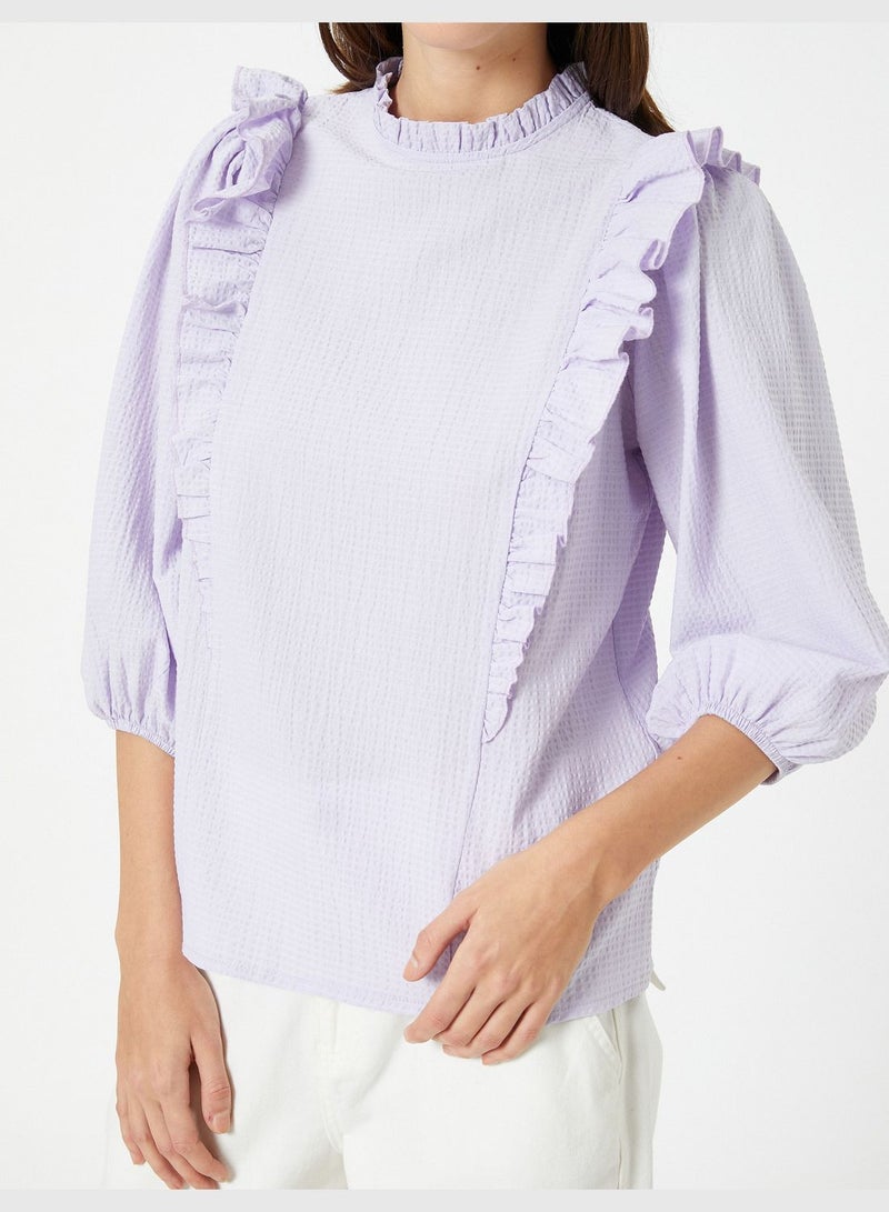 Frilled Blouse High Neck Puff Sleeve