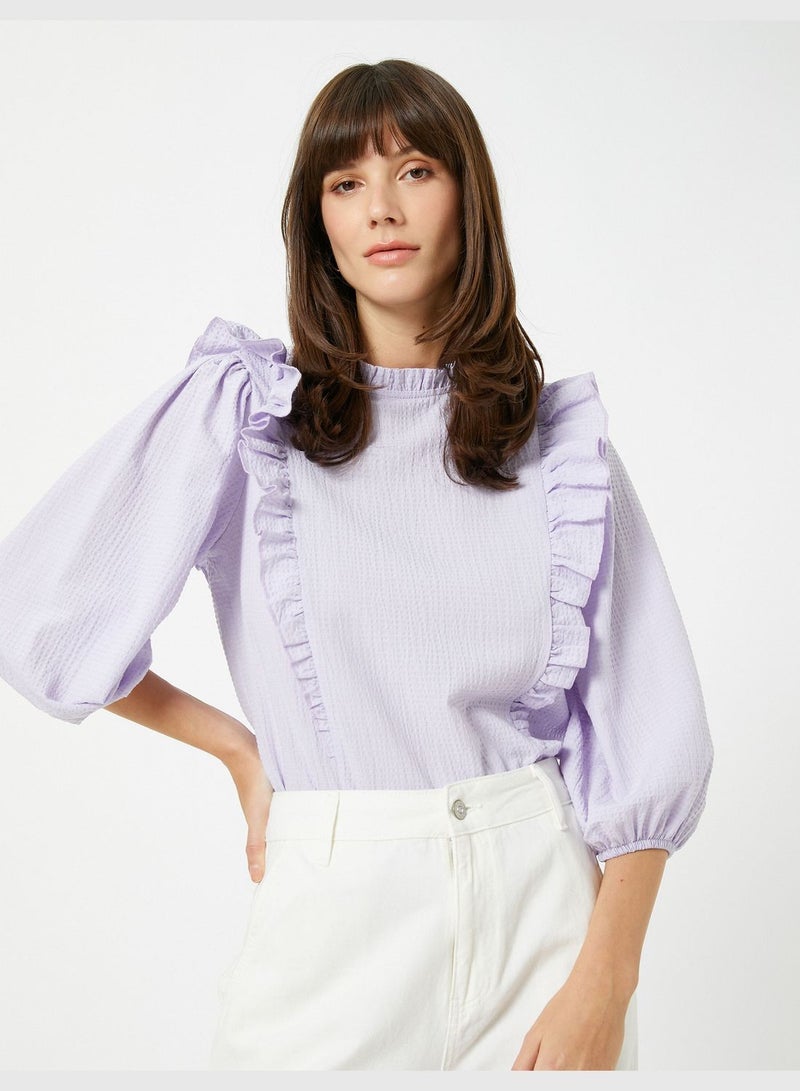 Frilled Blouse High Neck Puff Sleeve