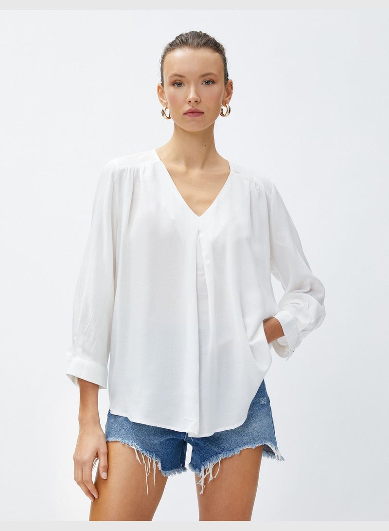 V Neck 3/4 Sleeve Viscose Blouse