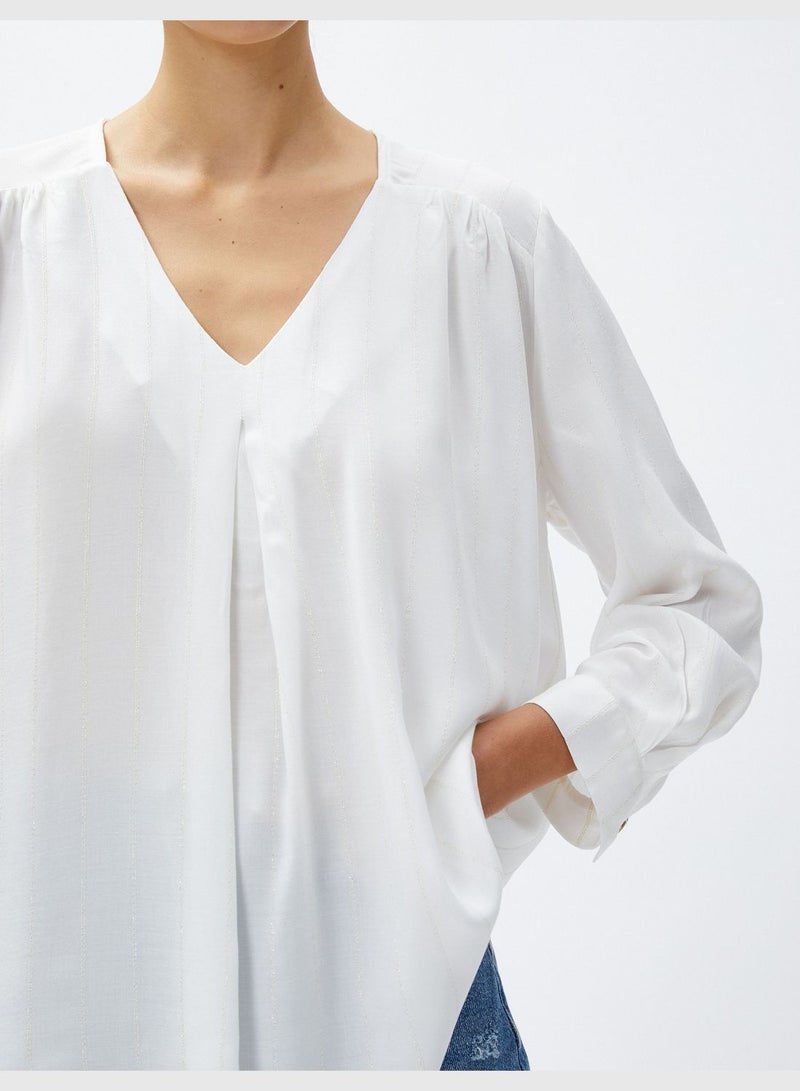 V Neck 3/4 Sleeve Viscose Blouse