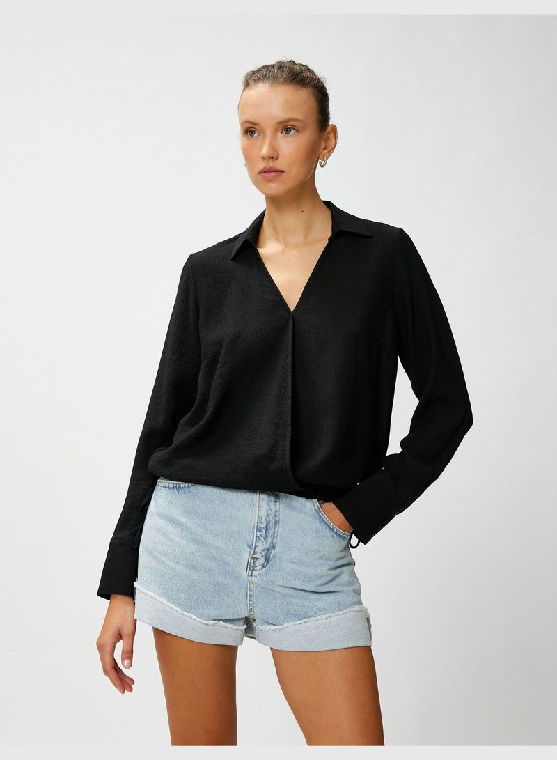 Shirt Neck Blouse Wrapped Long Sleeve