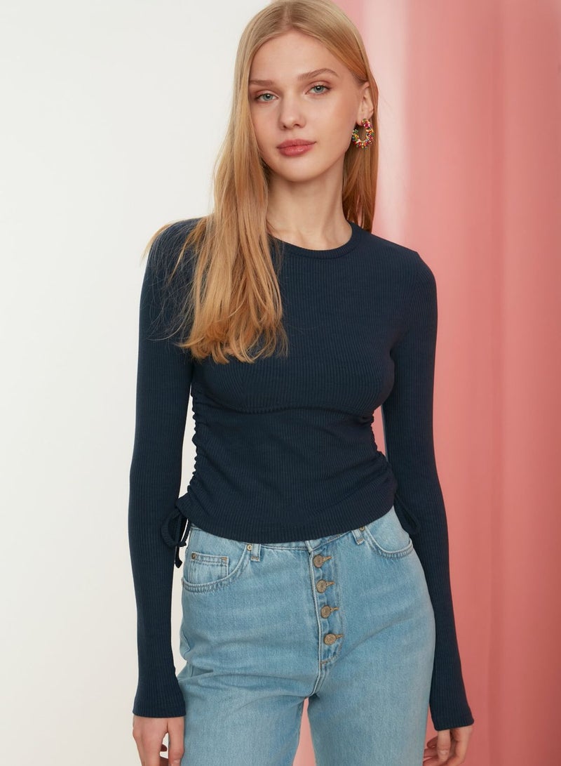 Ruched Crew Neck Crop Top