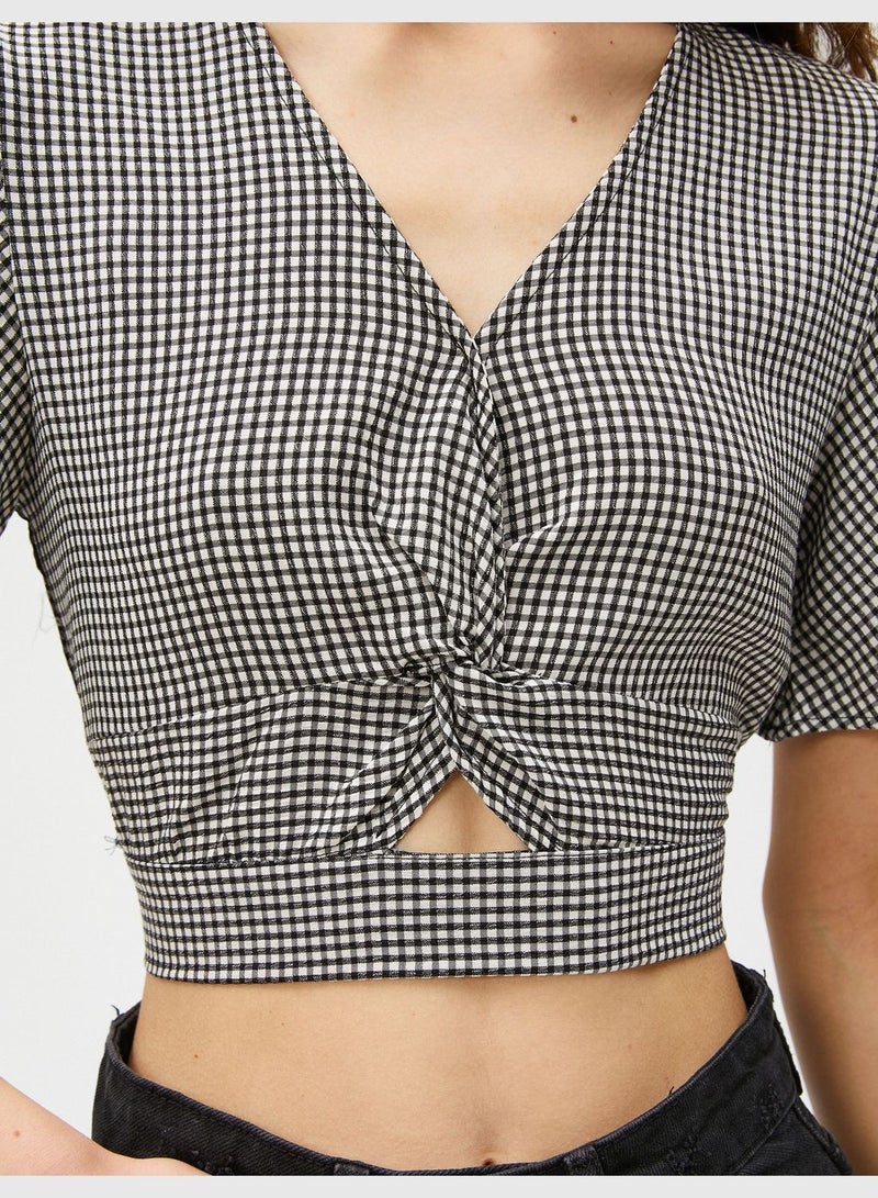 V Neck Cut Out Crop Blouse