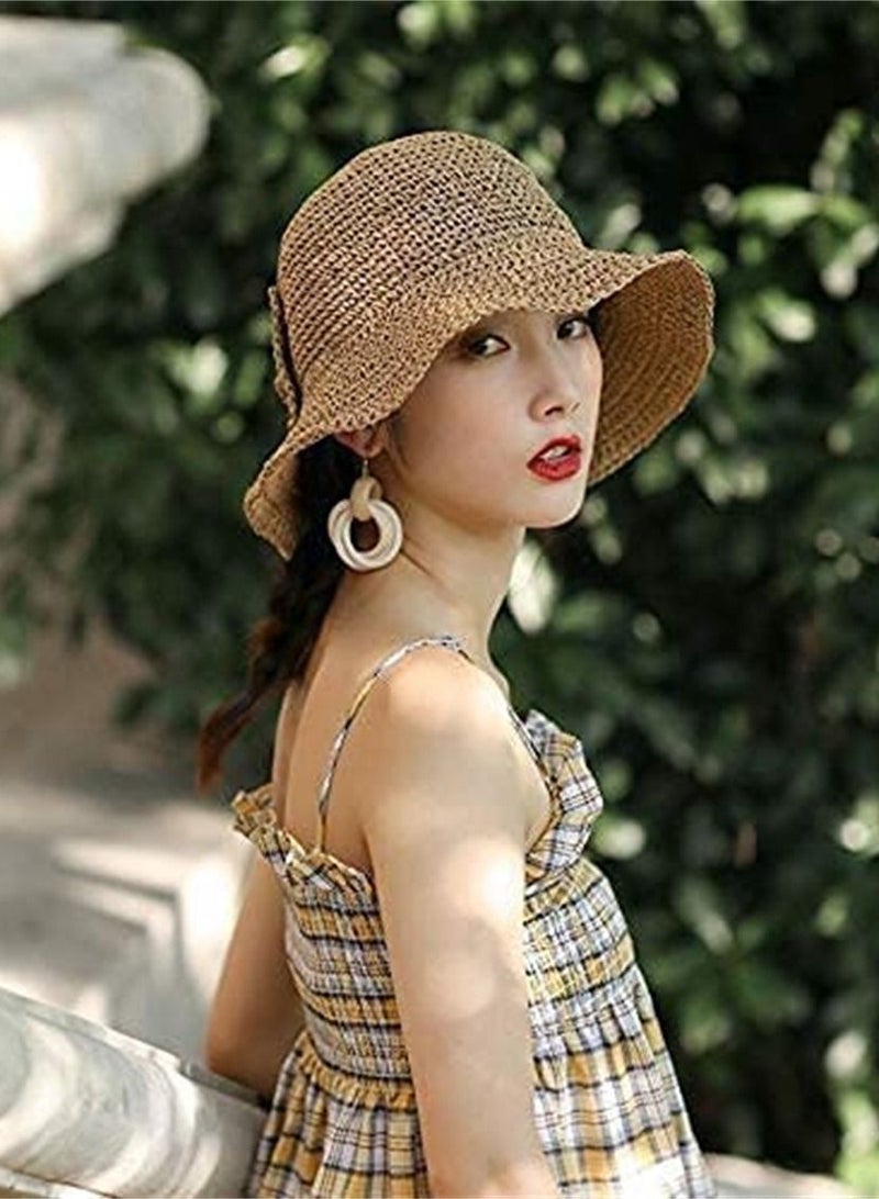 2 Pack Foldable Wide Brim Floppy Straw Sun Hat Summer Beach for Women Girl