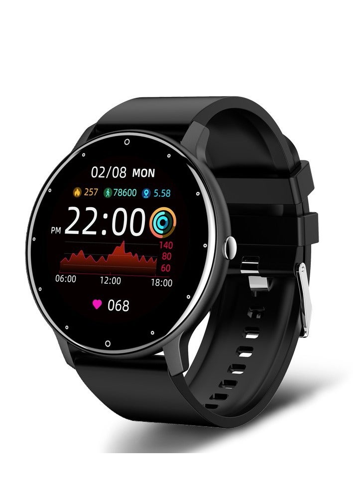 Smart Watch 1.28 inch Full Touch Screen Sport Tracker Watch Waterproof Bluetooth Silicone Strap Black for Men Women