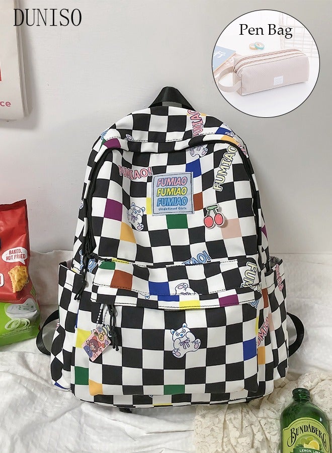 School Backpack with Pencil Case Waterproof Book Bag with Compartments for Teen Girl Kid Students Elementary School Kids' School Bag Large Capacity