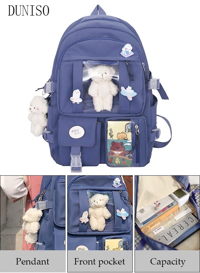 School Backpack with Pencil Case and  Doll Pendant Waterproof Book Bag with Compartments for Teen Kid Students Elementary School Kids' School Bag With Large Capacity