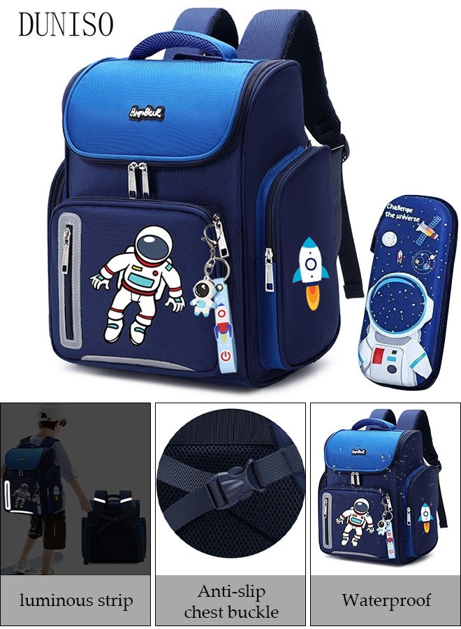 Boy's School Backpack with Pencil Case Waterproof Book Bag with Compartments for Teen Boy Kid Students Elementary School Kids' School Bag With Large Capacity