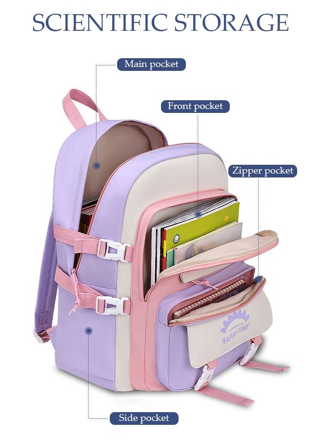 Girl's School Backpack Waterproof Book Bag with Compartments and Doll Pendant for Teen Girl Kid Students Elementary School Kids' School Bag With Large Capacity