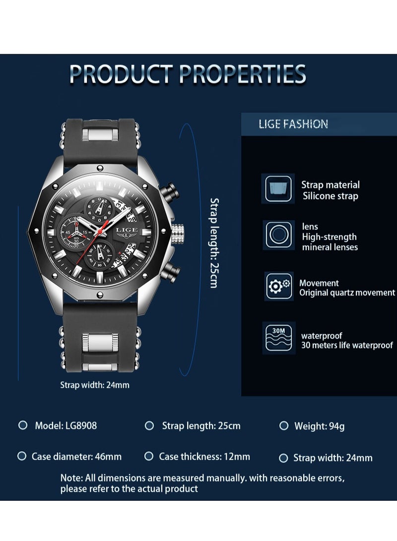 Men's Newest Wristwatch Fashion Chronograph Waterproof Sports Watch with a Box
